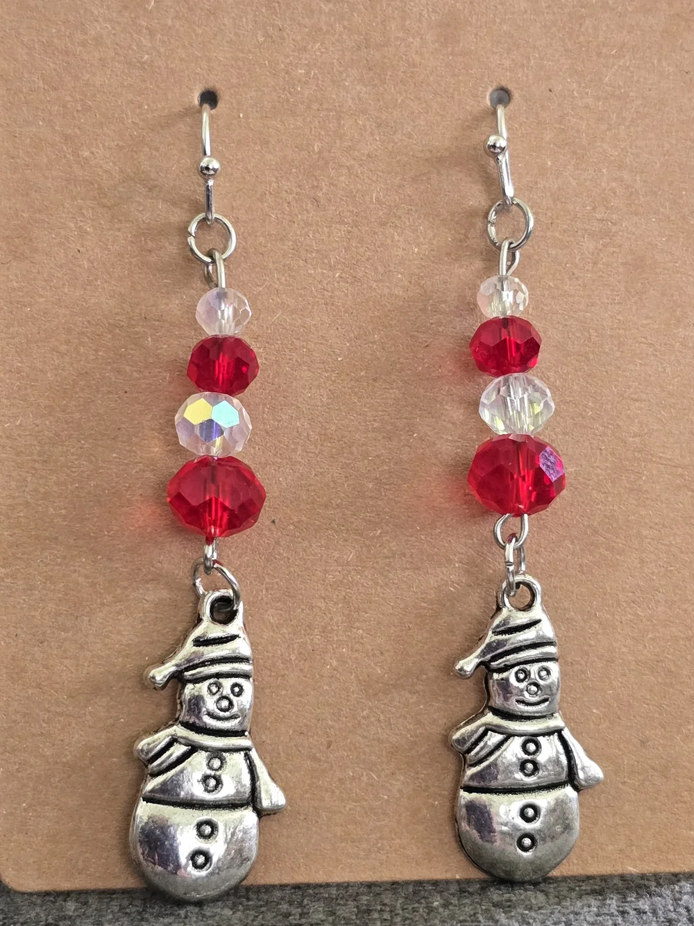 Handmade Red Bead Snowman Dangle Earrings - Women Jewelry
